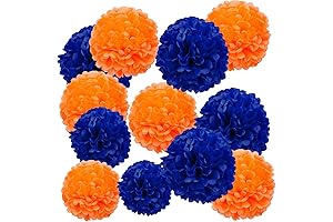 Blue and Orange Pom Poms Decorations