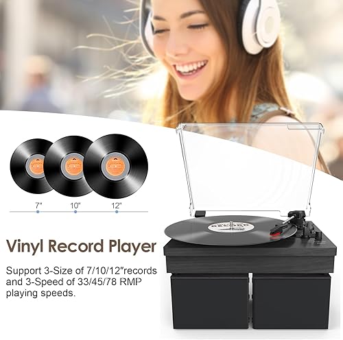 Miniatura 3 de Tocadiscos con altavoces estéreo duales, reproductor de discos de vinilo con soporte de 3 velocidades, conexión inalámbrica, salida RCA, auxiliar en