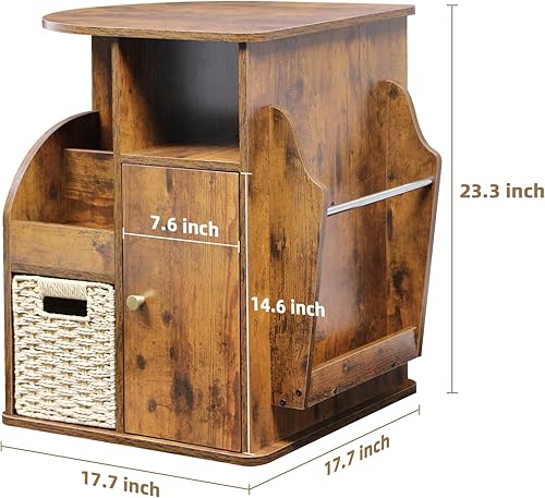 Miniatura 2 de TooCust Mesa auxiliar giratoria con almacenamiento, mesa auxiliar giratoria para sala de estar, mesa auxiliar con soporte para revistas, cesta y