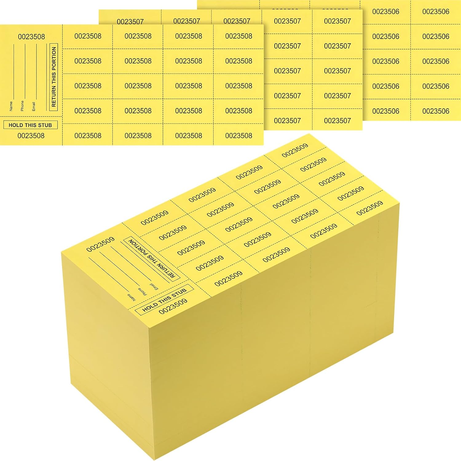 Kosiz 1000 Sheet 20 Bid Raffle Tickets Chinese Auction Tickets Sheets Auction Fundraiser Ticket Numbered with Name and Phone Number Per Sheet Raffle Tags for Bidding (Yellow)