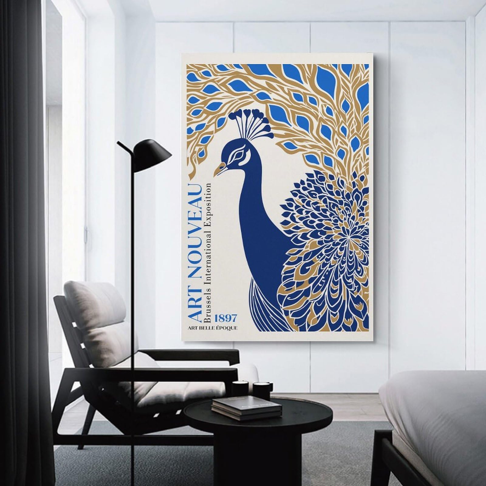 Junmoney Canvas Wall Decor Art Nouveau Peacock, 20x30inch(50x75cm), for Gallery Wall Layouts in Home Or Office, Home Wall Art for Statement Displays