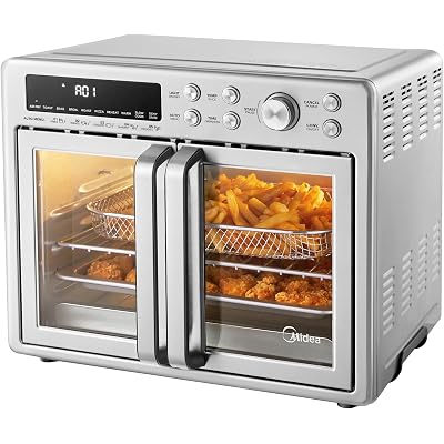 Midea Flexify Classic French Door Toaster Oven Air Fryer Combo, 10-in-1 Large Capacity 26.4 QT Countertop Oven, 25% Faster Cooking and 90% Less Oil, Stainless Steel