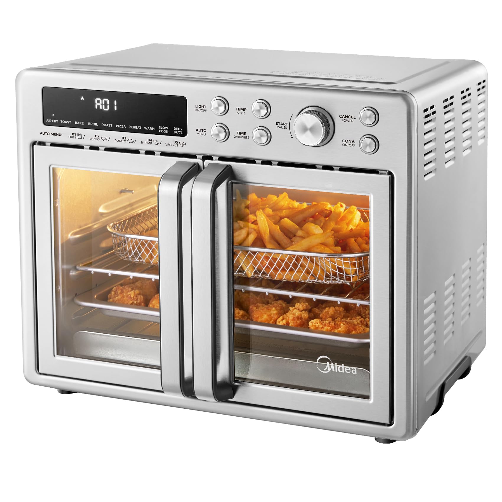 Midea Flexify French Door Toaster Oven Air Fryer Combo, 26.4 QT, Extra Large Air Fryer Countertop Oven 10-in-1 Combo, 25% Faster Cooking and 90% Less Oil, Stainless Steel