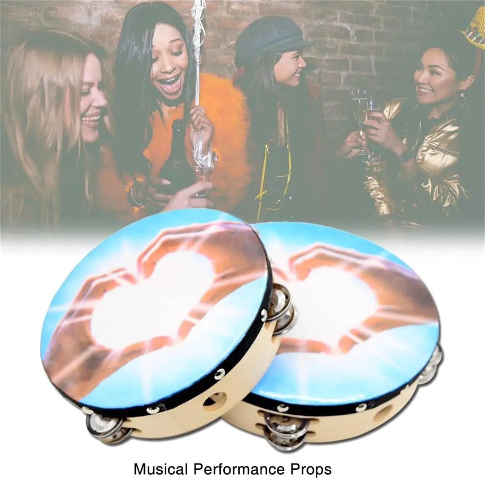 Pandereta de madera doble fila, instrumento musical percusión Orff for iglesias, fiestas y bailes Panderetas para Adultos(10 inch)