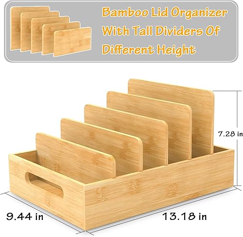 Miniatura 2 de Retro Shaw Organizador de tapas para contenedores de alimentos con separadores altos, organizador de tapa de bambú para tapas y cubiertas de
