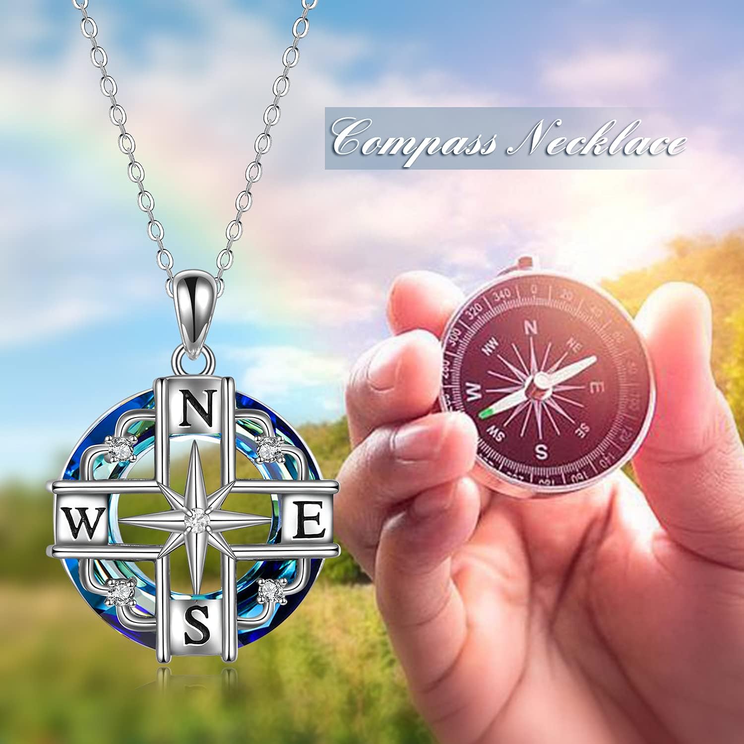 Compass Necklace For Graduation Gift 925 Sterling Sliver Crystal Circle Pendant Necklace Inspirational Jewelry Gift for Women - Image 5