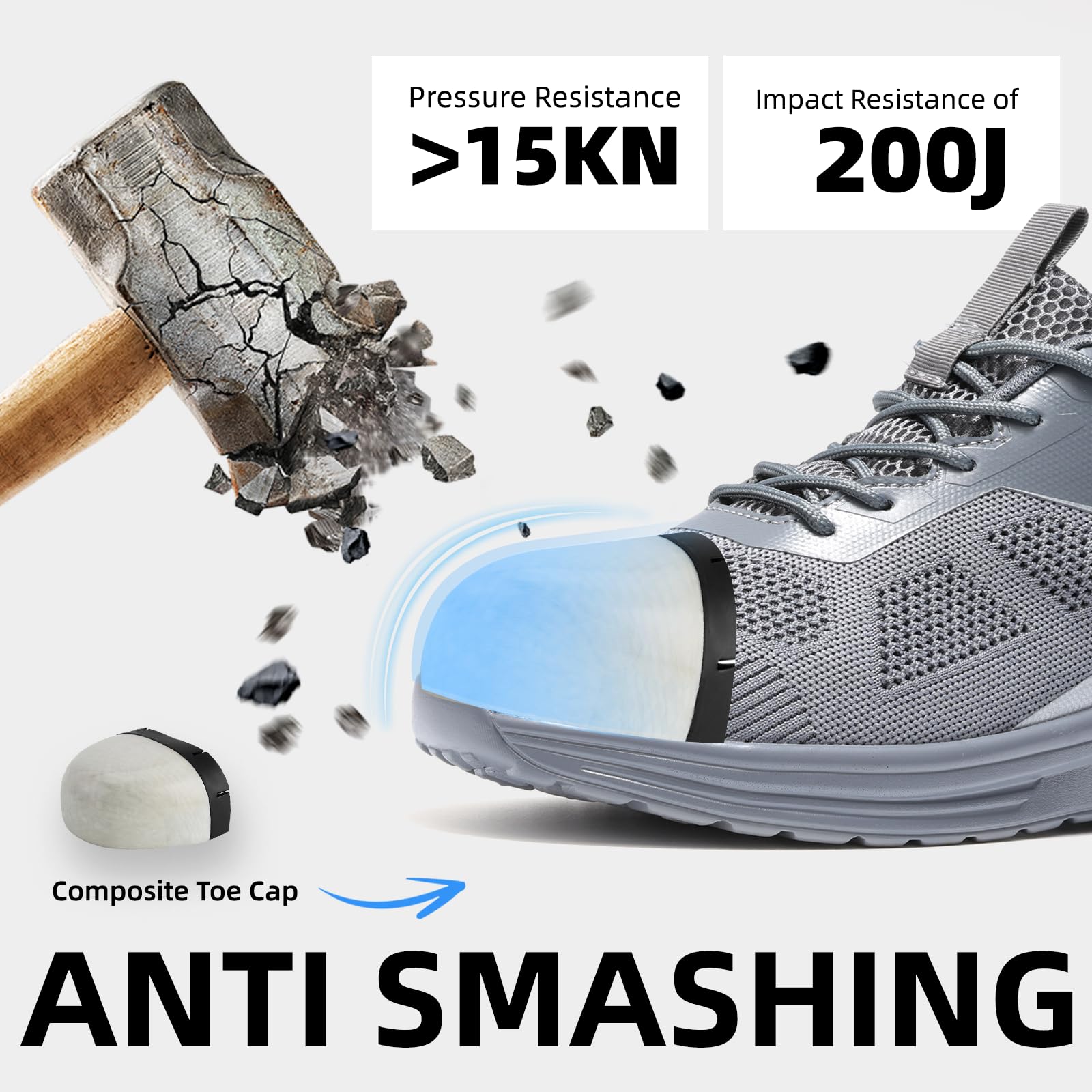 Furuian Zapatos de punta compuesta para hombre, ligeros, de seguridad, transpirables, con puntera compuesta, cómodos e indestructibles, zapatos de trabajo de seguridad