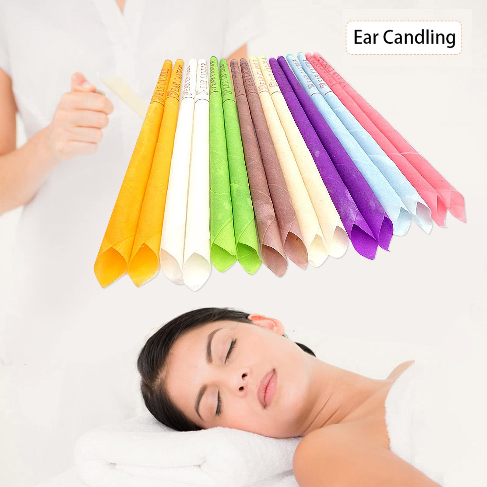 16 PCS Coni per orecchie, Candela di cera d'api, Candele Coniche Cave, Protezione per le orecchie con 6 gusci di candele (8 colori)