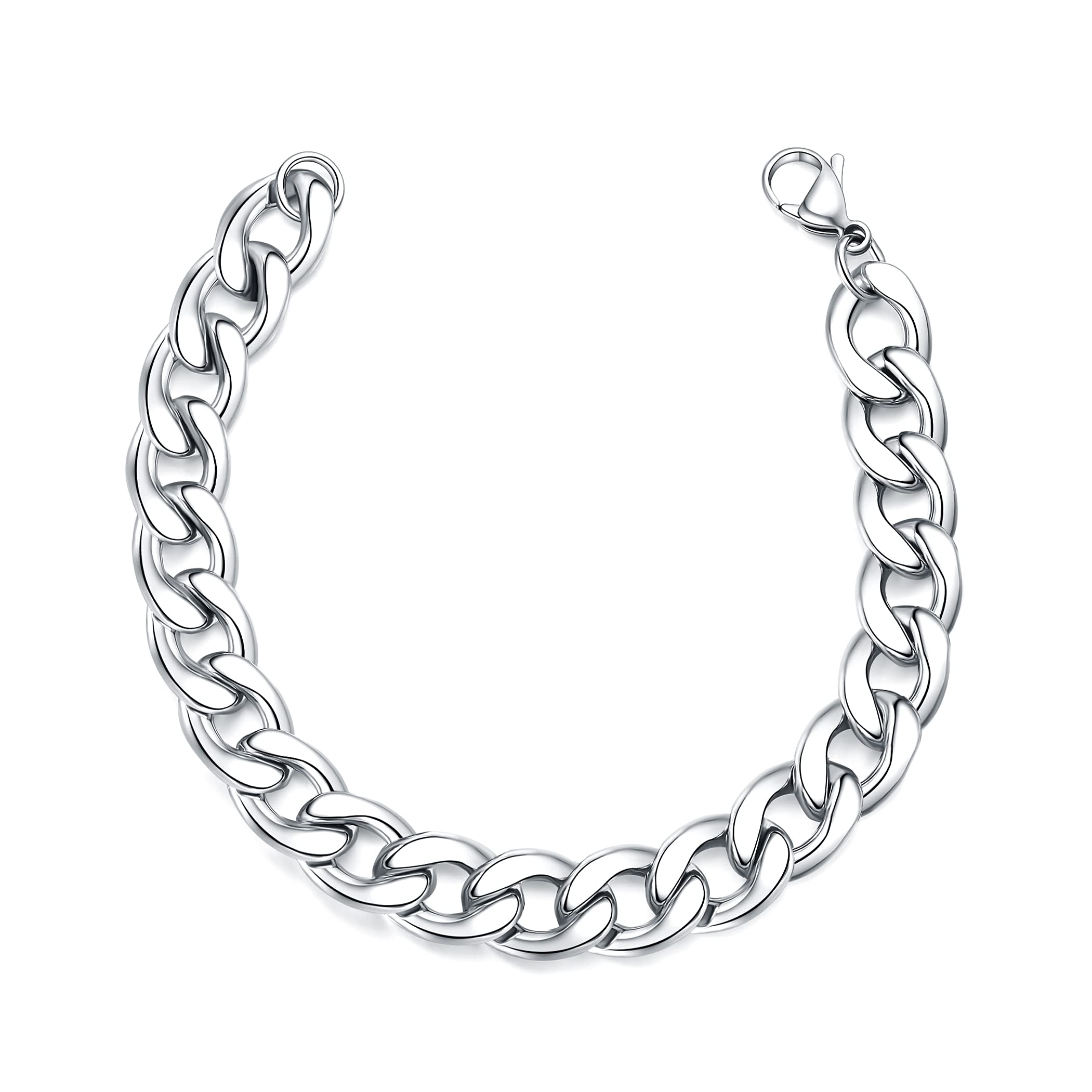 Garysiom 12MM Stainless Steel Curb Chain Bracelets for Men Silver Tone ,8.0 inches (B08VGMLQH2) Amazon Price History, Amazon Price Tracker