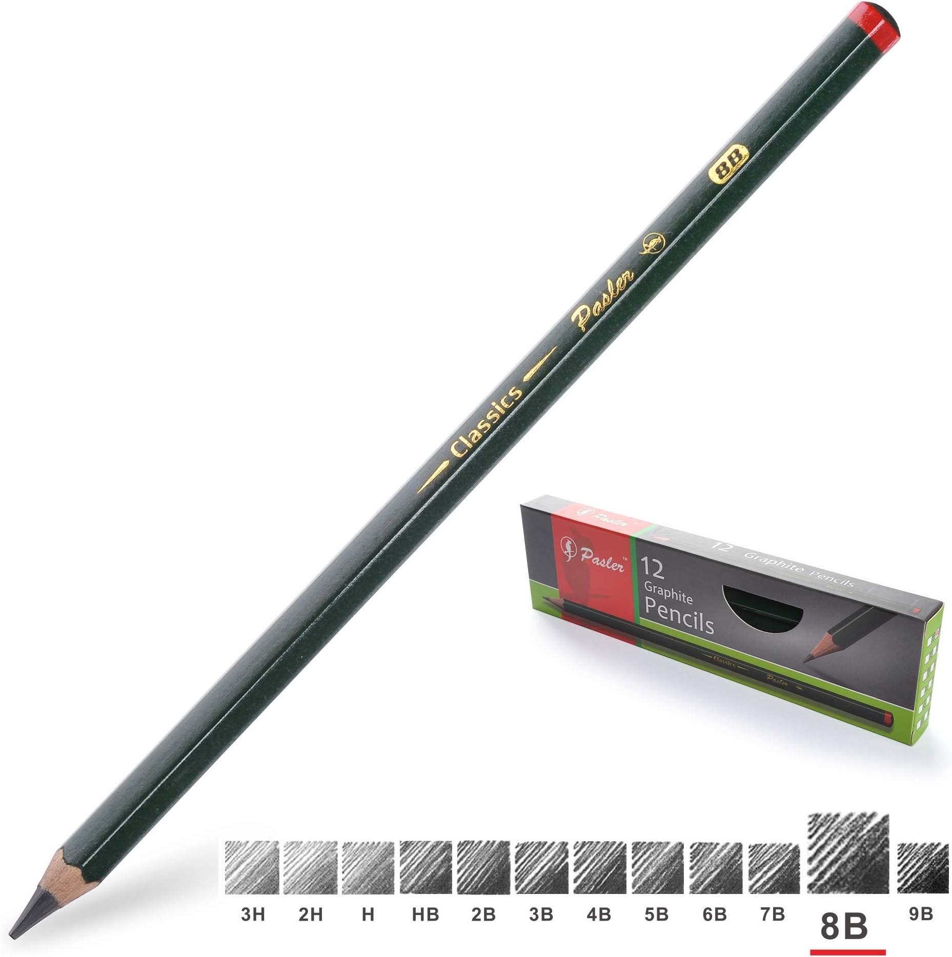 Pasler Professional Graphic Sketching Drawing Pencils 12 Count (8B)