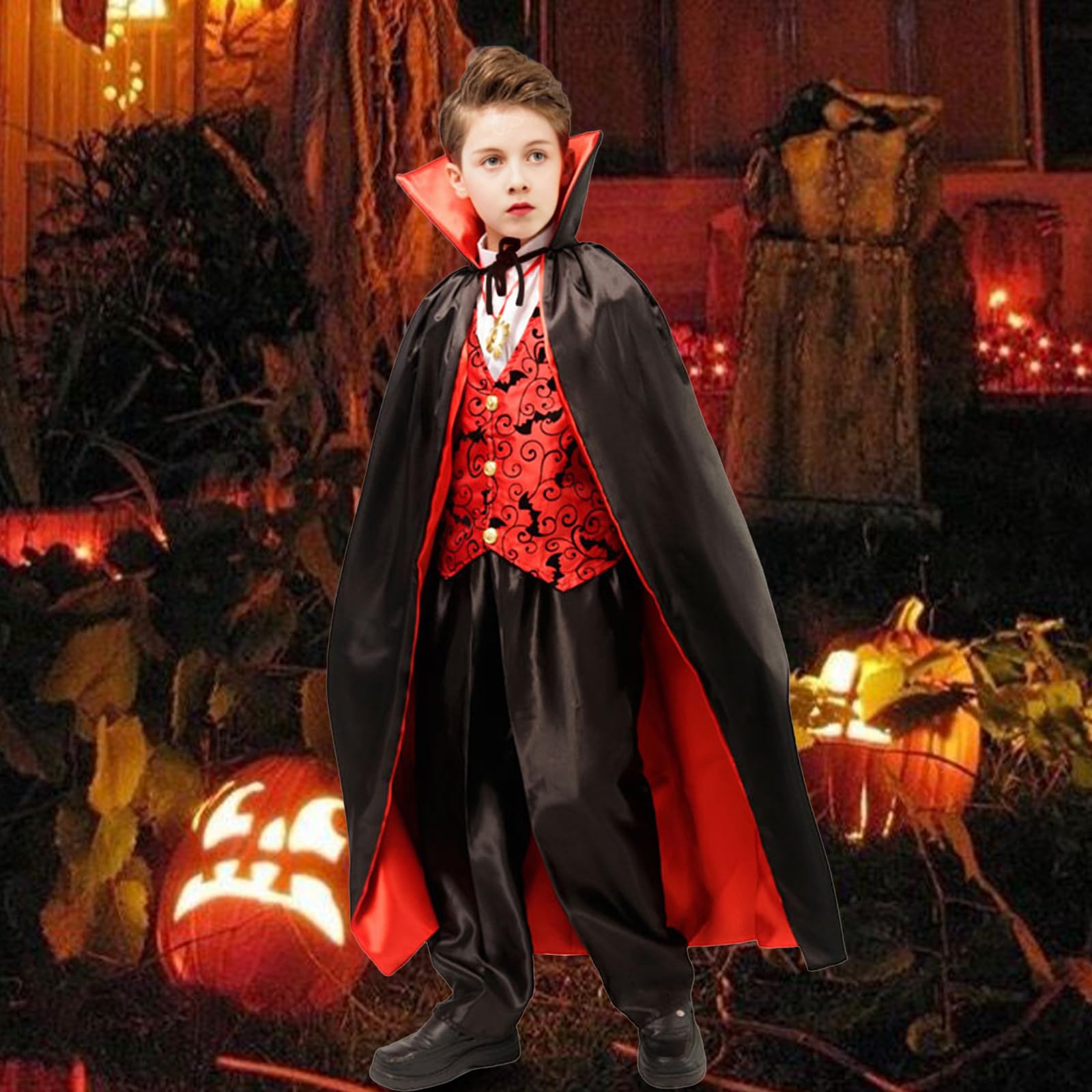 Momkonzz Vampire Costume for Boys Halloween Costumes with Deluxe Cloak Dress Up Party Cosplay for Kids 9-12 Years - Image 3
