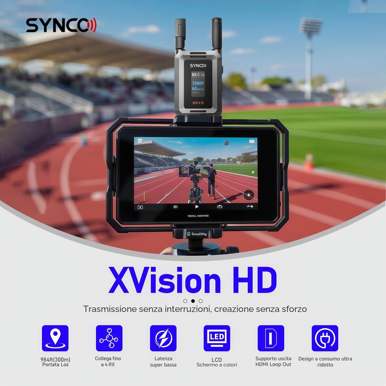 Synco Xvision - Sistema di trasmissione video wireless, trasmettitore e ricevitore HDMI da 300 m HD, 1080p, 60 fps, latenza di 40 ms per il monitoraggio in tempo reale, ideale per streaming live