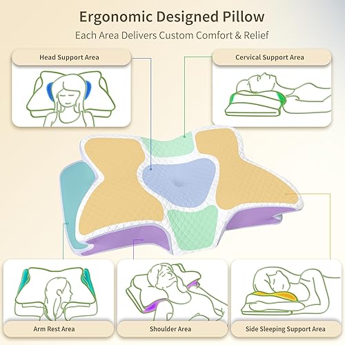Miniatura 2 de Almohada cervical para el cuello para dolor de cuello, almohada ortopédica de espuma viscoelástica con diseño contorneado, almohadas de apoyo para