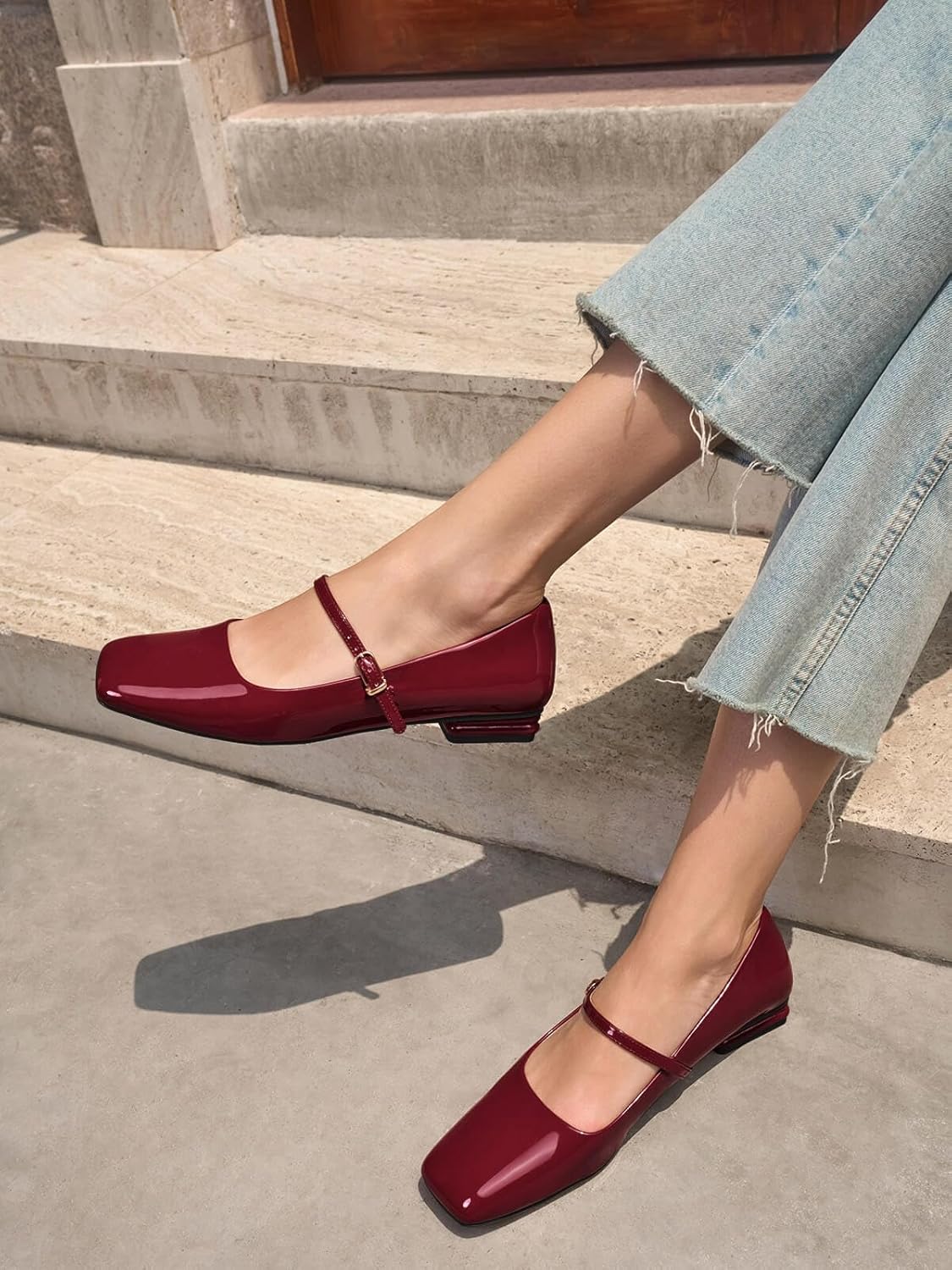 Coutgo Women's Mary Jane Flats Closed Square Toe Ballet Flat Dressy Comfortable Slip on Shoes - Image 2