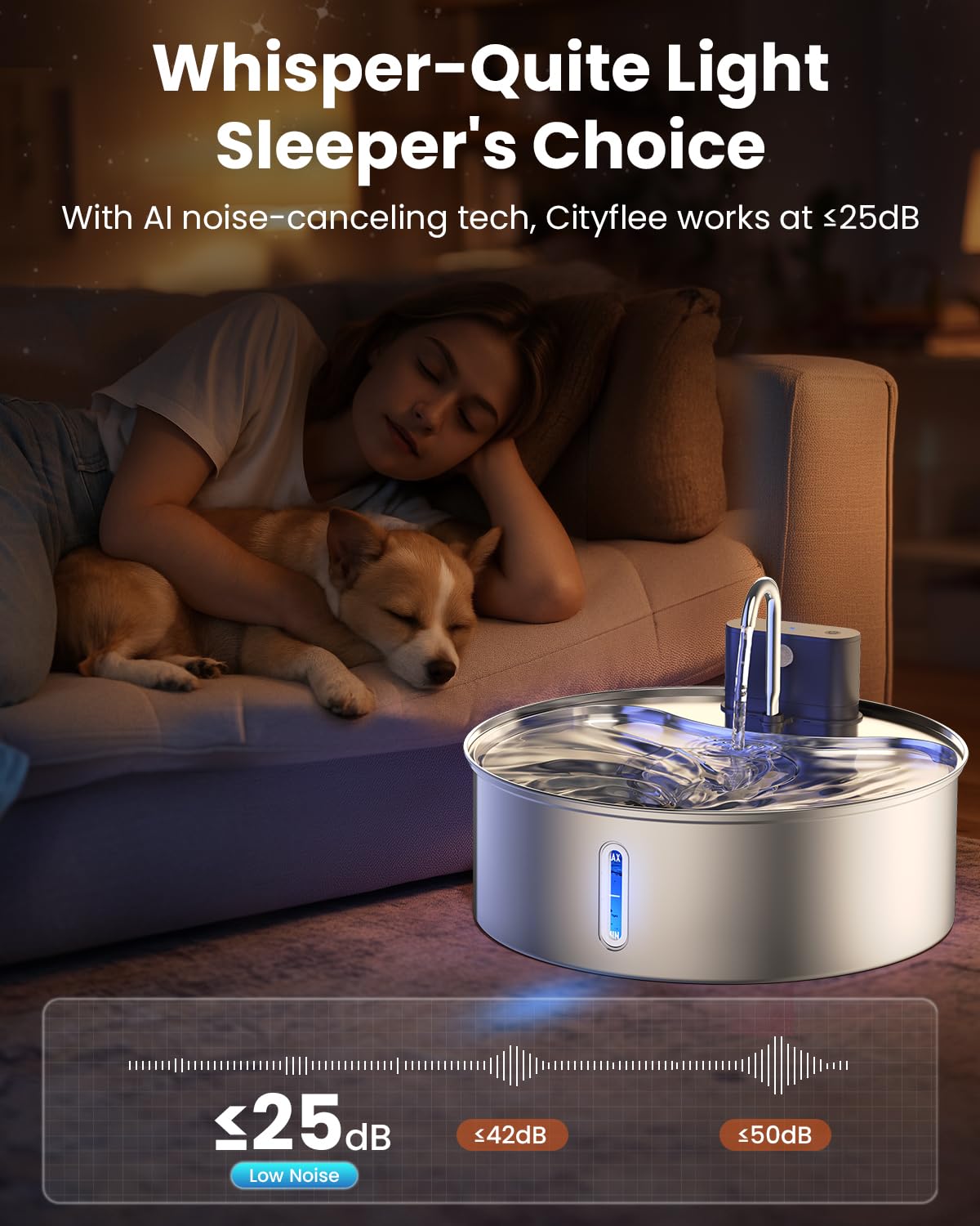 Fontana d'acqua wireless per cani, in acciaio inox, con sensore, 12 l, erogatore automatico senza fili, pompa silenziosa, senza BPA, per bere, facile da pulire per gatti, cani e animali domestici