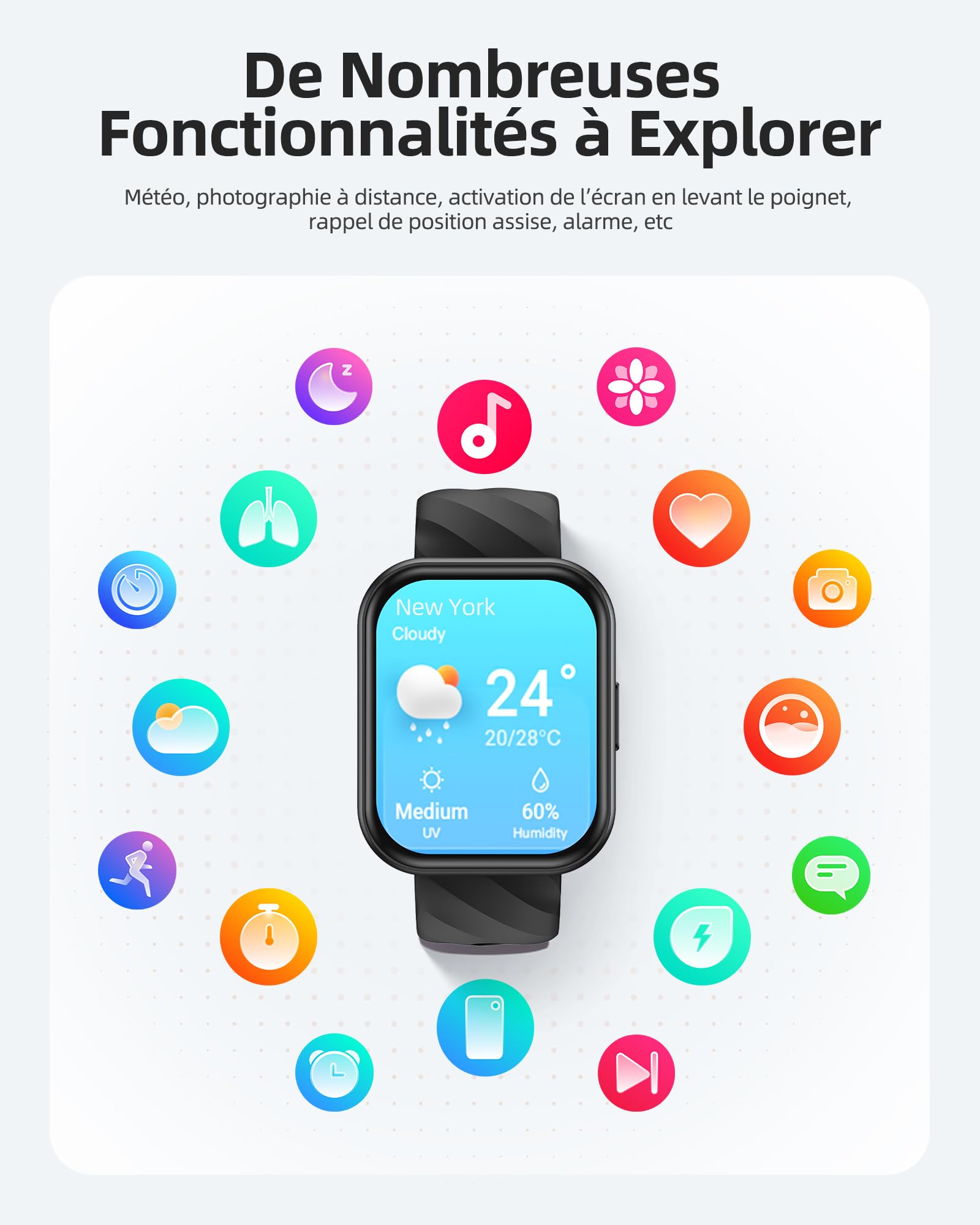 Parsonver Montre Connectée Homme Femme avec 5ATM Étanche, Sport Montre pour Natation, 1,8" HD Smartwatch avec 100+ Sportifs, Sommeil, Fréquence Cardiaque, Montre Connectee pour Android & iPhone, Noir