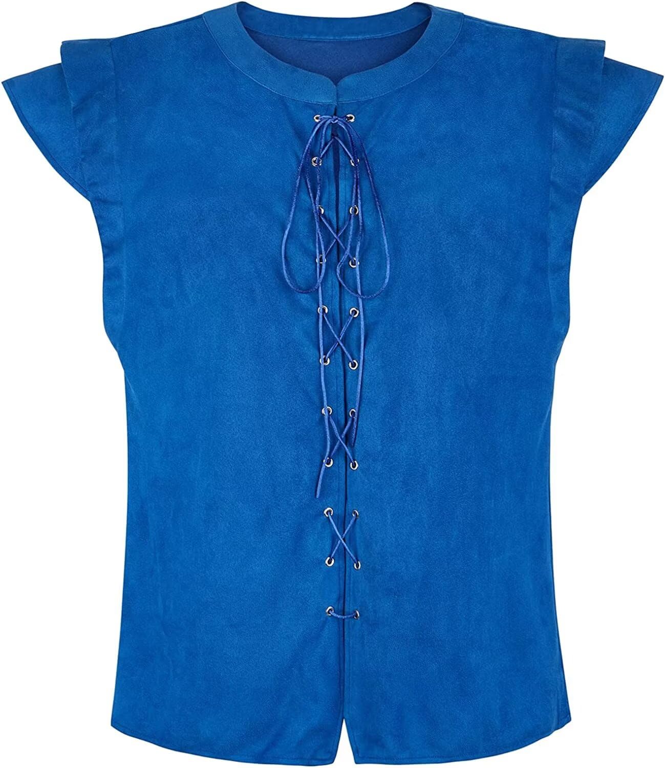 Renaissance Mens Costume Suede Reversible Vest Medieval Pirate Gothic Waistcoat Victorian Halloween Blue S — image 1