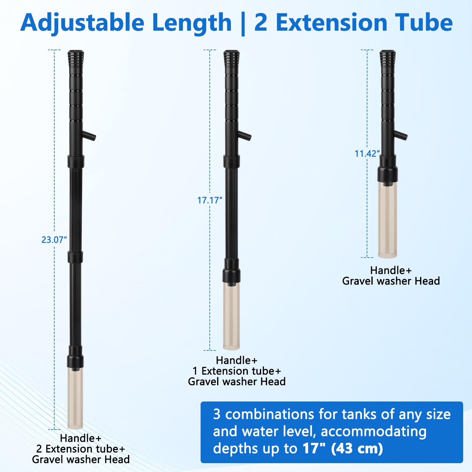AQQA Aquarium Reiniger, Regulierbarer Durchfluss Mulmsauger Aquarium, Aquarium Sauger für Manuellen Wasserwechsel und Sandreinigung Mit Ergonomischem Griff
