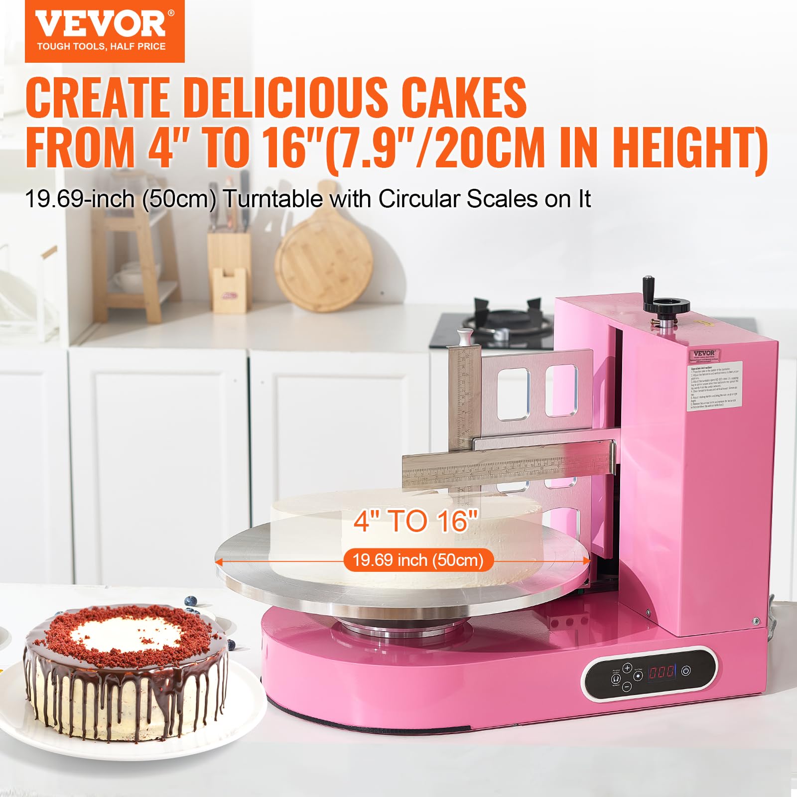 VEVOR Cake Decorating Machine, Cake Cream Spreading Coating Smearing Machine, Low Noise Cake Frosting Machine, Turntable with Adjustable Scraper, for 4