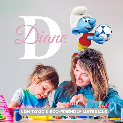 Miniatura 5 de EGD Decoración de pared personalizada de los pitufos, con nombre y inicial de fútbol de los pitufos, calcomanías de pared con nombre personalizado