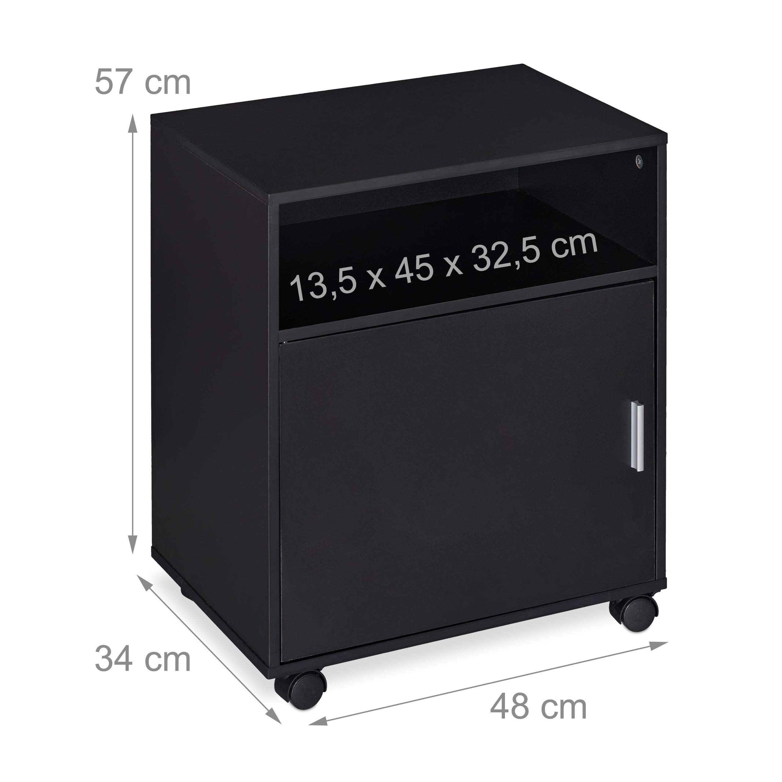 Relaxdays Caisson de Bureau, 3 Compartiments & Porte, Salle de Travail, aggloméré, Rangement, HLP 57x48x34 cm, Noir