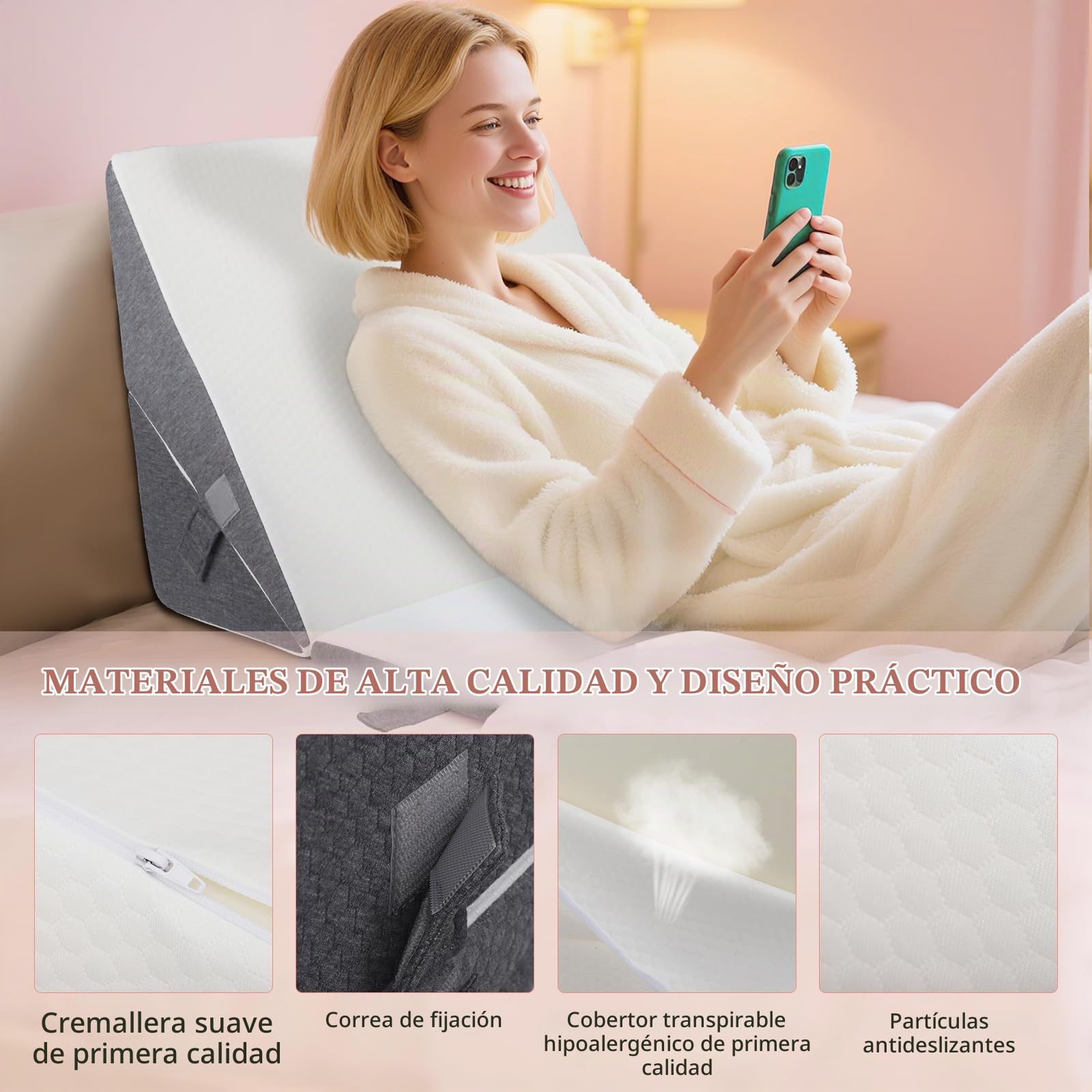 Almohada de Cuña, 3pcs Almohada Triangular Ajustable, Almohada Reflujo Ergonómico con Soporte Trasero, Cojín Inclinado Plegable para Apnea del Sueño, Reflujo ácido, Elevación de Las Piernas