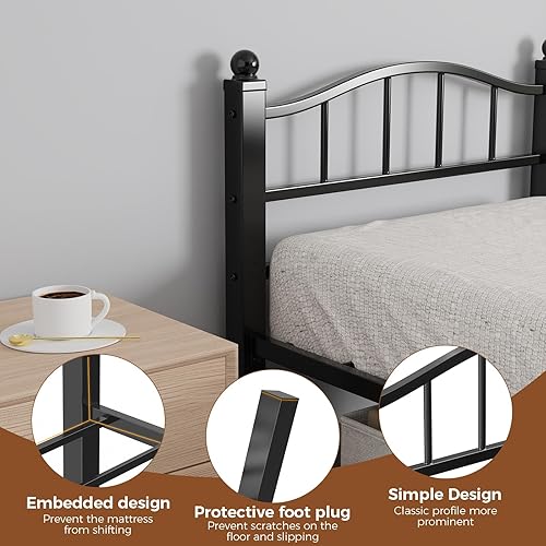 Miniatura 7 de Marco de Cama Twin XL, Diseño Sin Ruido y Almacenamiento Debajo de la Cama, Marcos de Cama de Metal Resistente con Cabecero, No Necesita