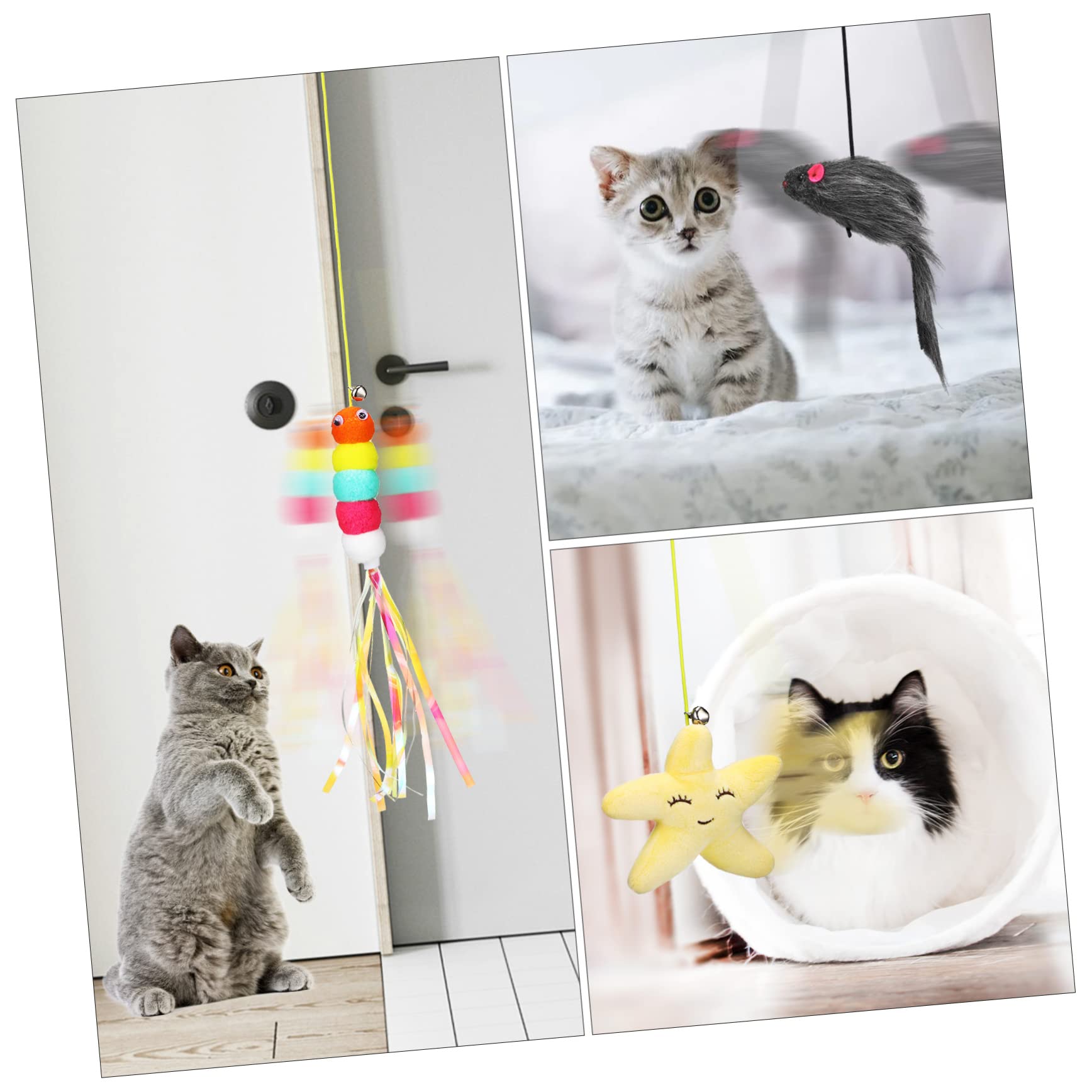 FRCOLOR 24pièces Jouets Suspendus pour Chats Interactif avec Clochettes Teasers Forme De Chenille Souris Et Étoile De Mer Jouets De Porte pour Chats Amusants