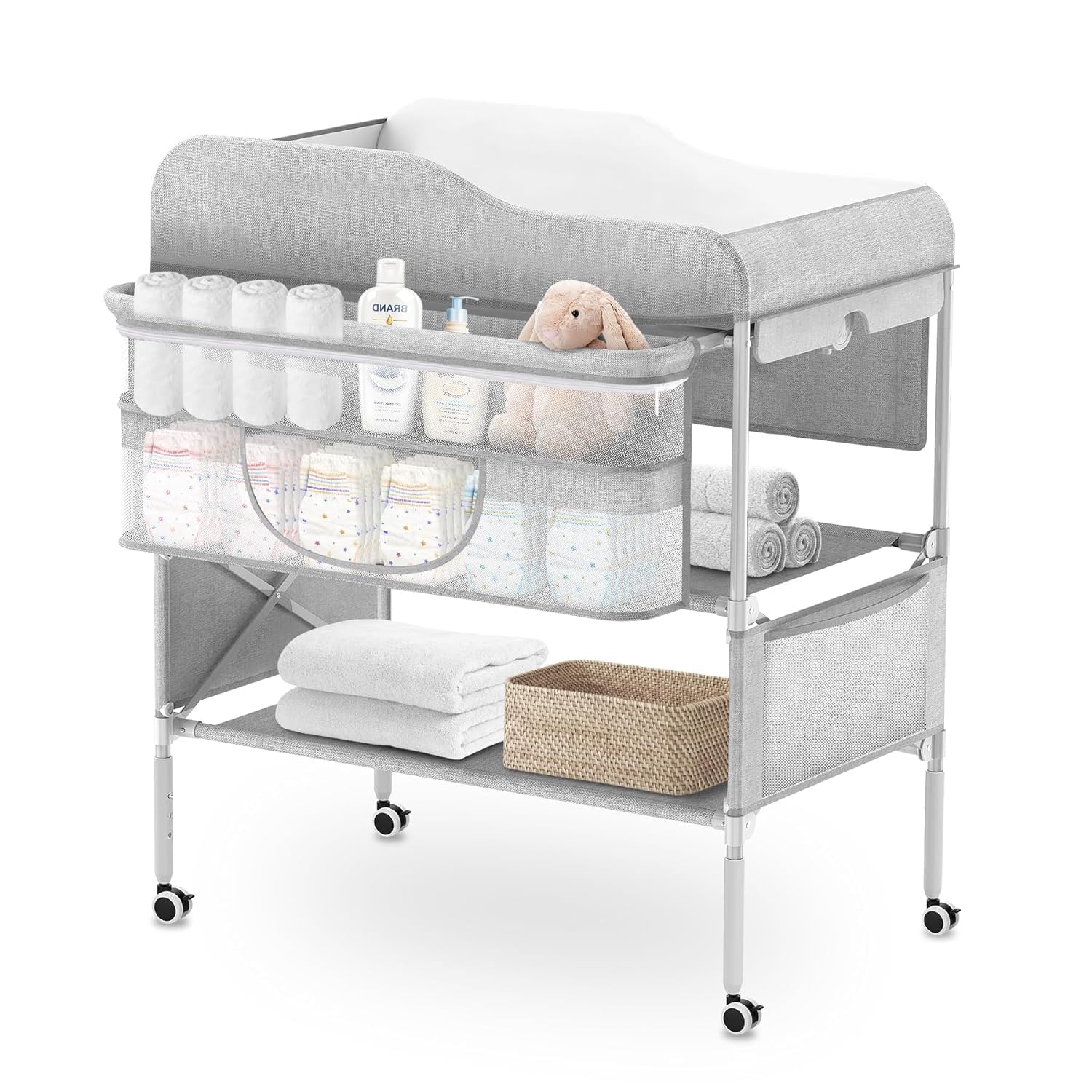 Portable Baby Diaper Changing Table, Waterproof Foldable Diaper Changing Table,Height Adjustable Changing Diaper Station for Infant and Nursery,Mobile Changing Station,Newborn Nursery Organizer(Grey)