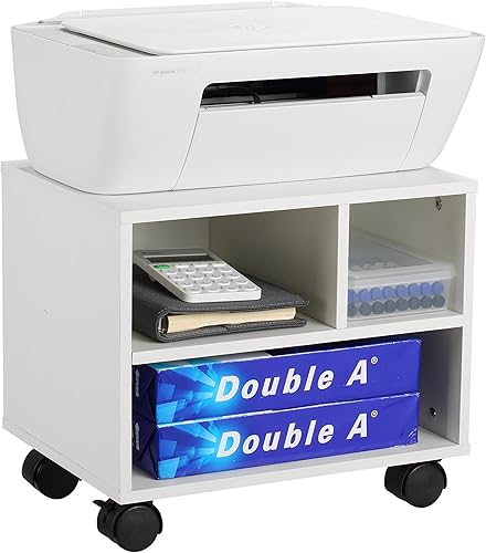 Fydeamer Soporte versátil para impresora de altura ajustable con almacenamiento, carrito de impresora de oficina de 3 niveles, compatible con la