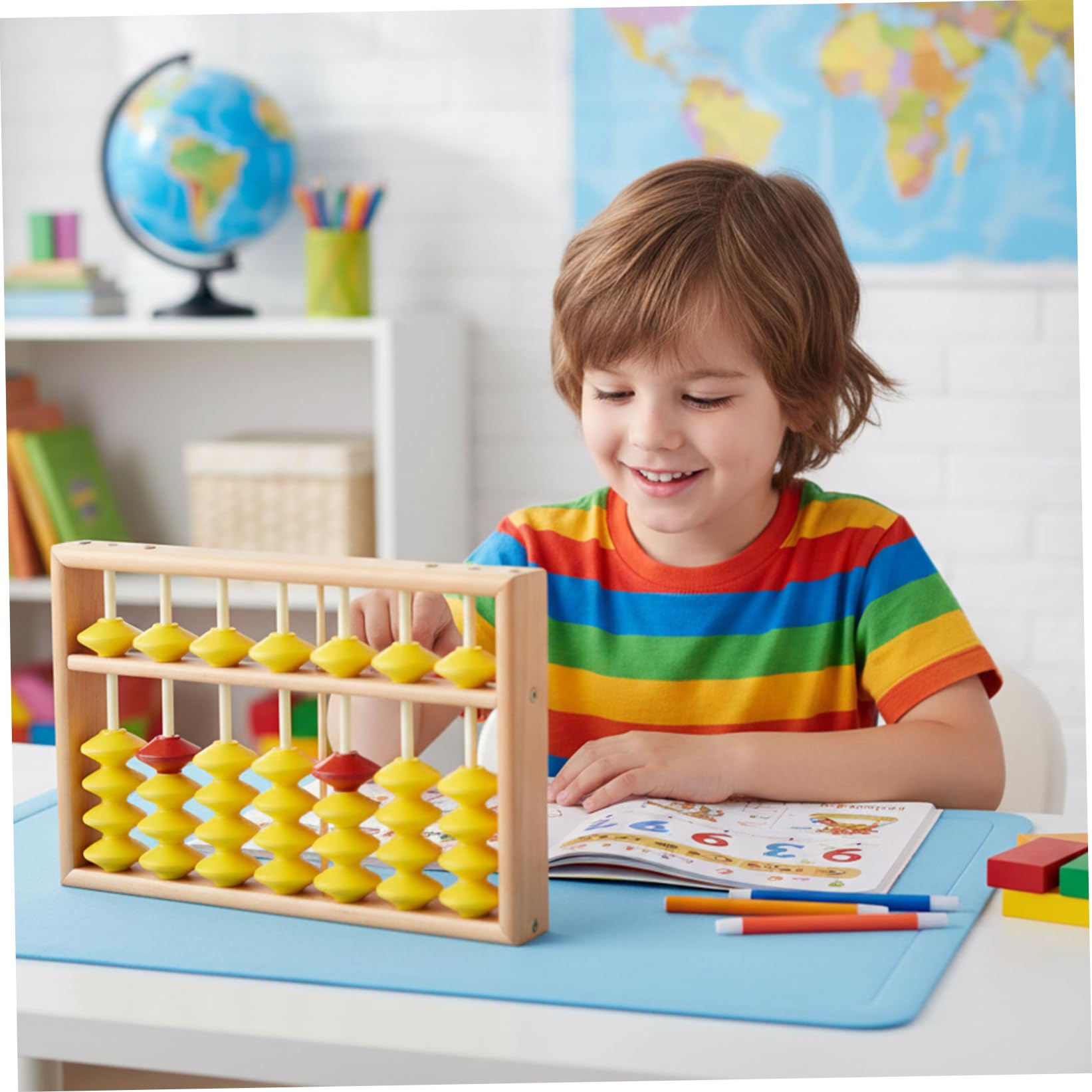 Boulier - Boulier en bois pour les mathématiques des enfants, Abaco de classe à 7 tiges avec perles antidérapantes et corde de suspension, grand pour l'enseignant pour l'école primaire