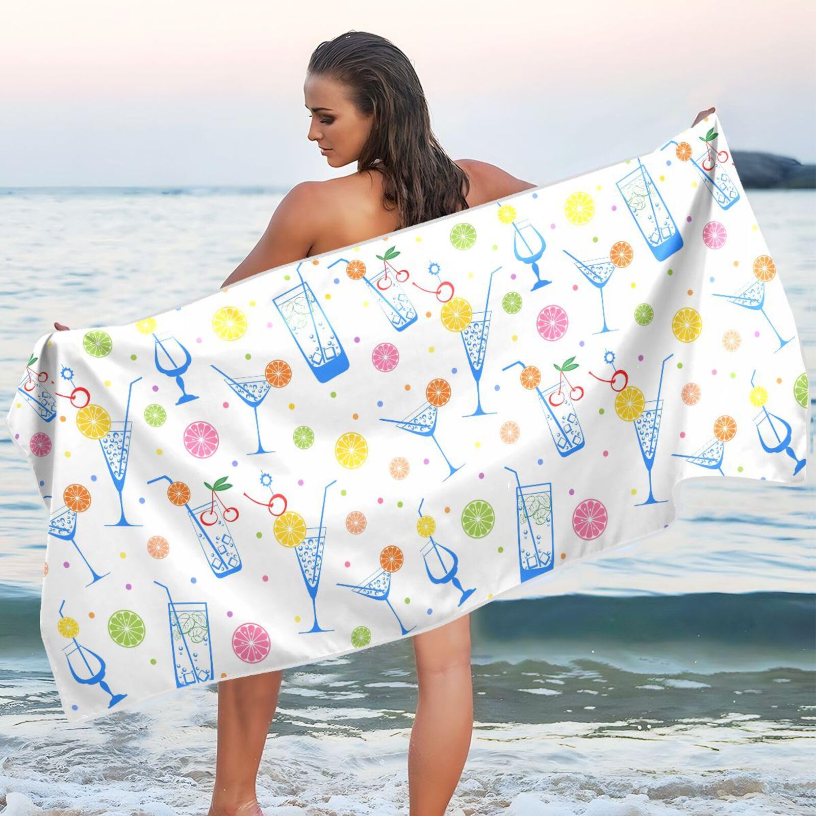 Amazon.com: OTVEE Cocktail Drinks Pattern Beach Towel Thin Quick