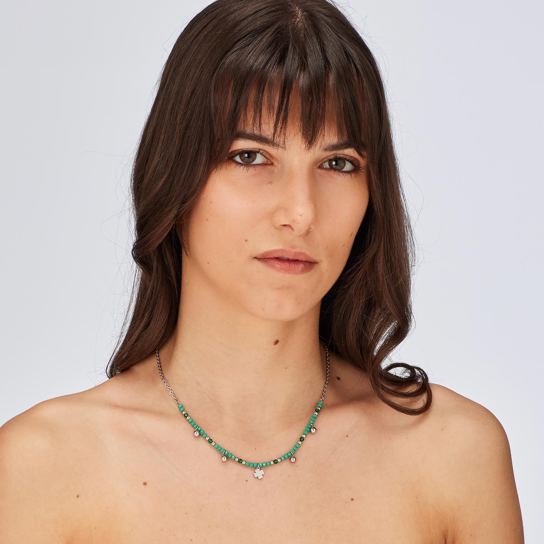 S'Agapõ Collana Girocollo Donna, Collana Donna in Acciaio e Vetro Colorato con Simbolo Quadrifoglio | Collezione Glint - SGI03