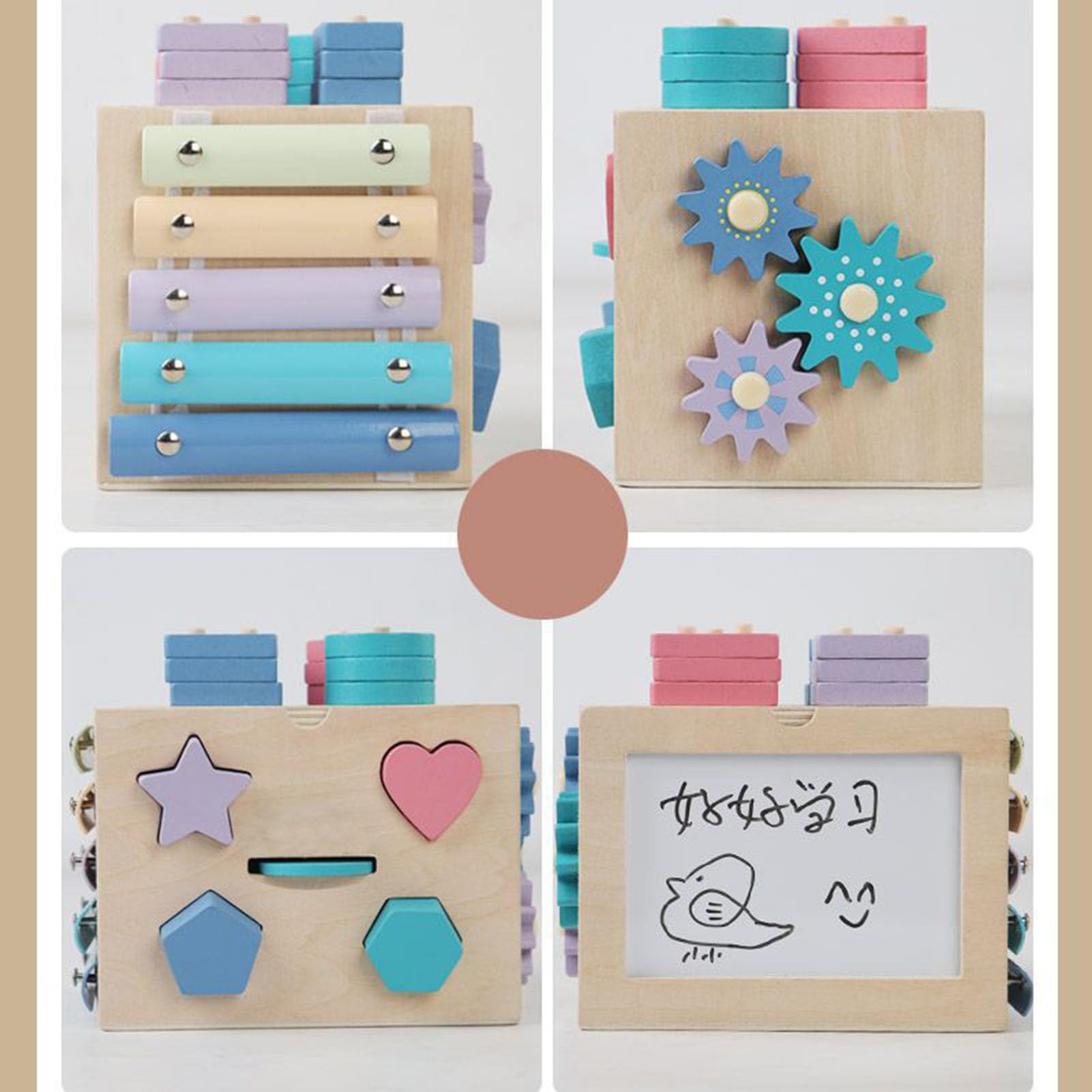 Cubo attività in Legno Multi-Funzionale Montessori, Giocattolo Educativo per Le Abilità Motorie Fini dei Bambini