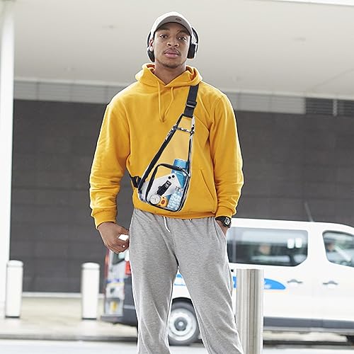 Miniatura 3 de Mochila transparente aprobada para estadios, bolsa transparente cruzada en el pecho, mochila casual para conciertos, entrenamiento, estadio, negro,