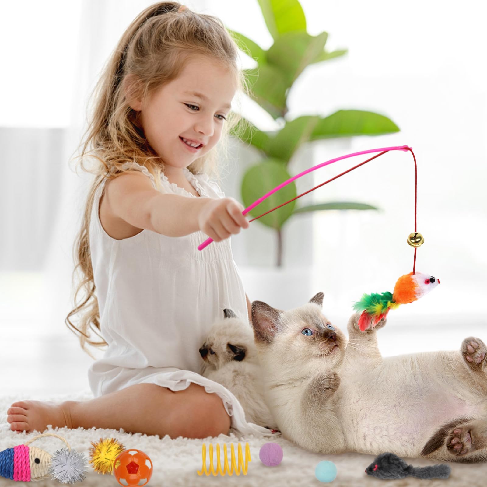 QUOZUO 32 Pièces Jouets Chat, Jeux Chat Interactif avec Plumes, Balles, Souris pour Chat et Boules, Jouets pour Chats