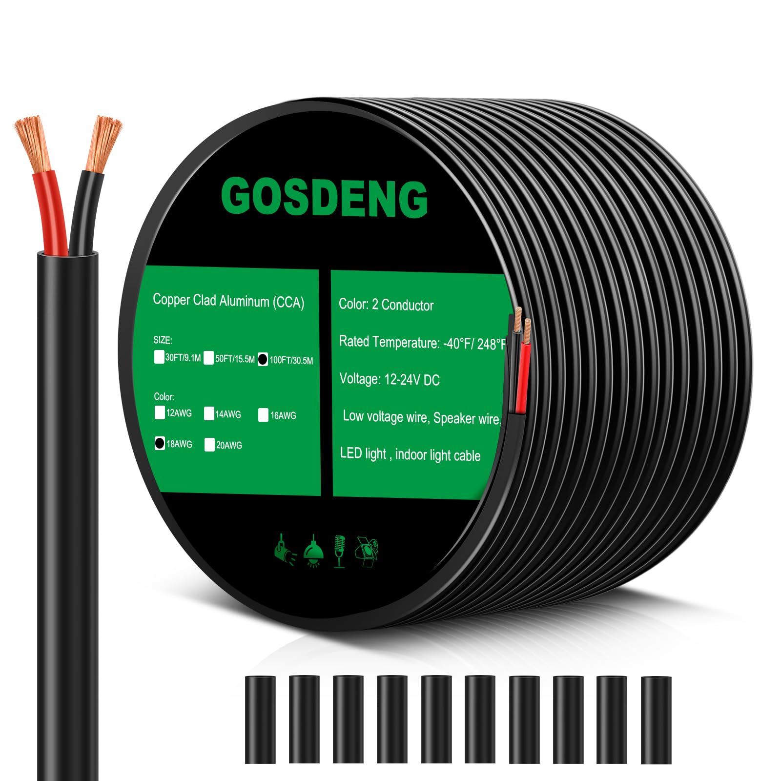 Photo 1 of GOSDENG 18 AWG 2 Conductor Electrical Wire - 100ft CCA, Low Voltage