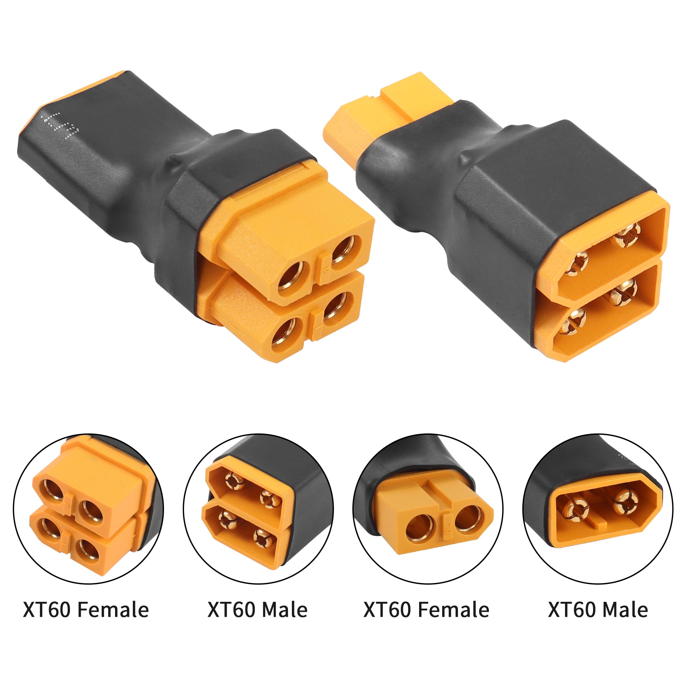 YACSEJAO Złącze serii RC XT60 XT60 1 do 2 równoległe złącze akumulatora do akumulatora RC NiHM Lipo ESC (1 żeńskie na 2 męskie + 2 żeńskie na 1 męskie)