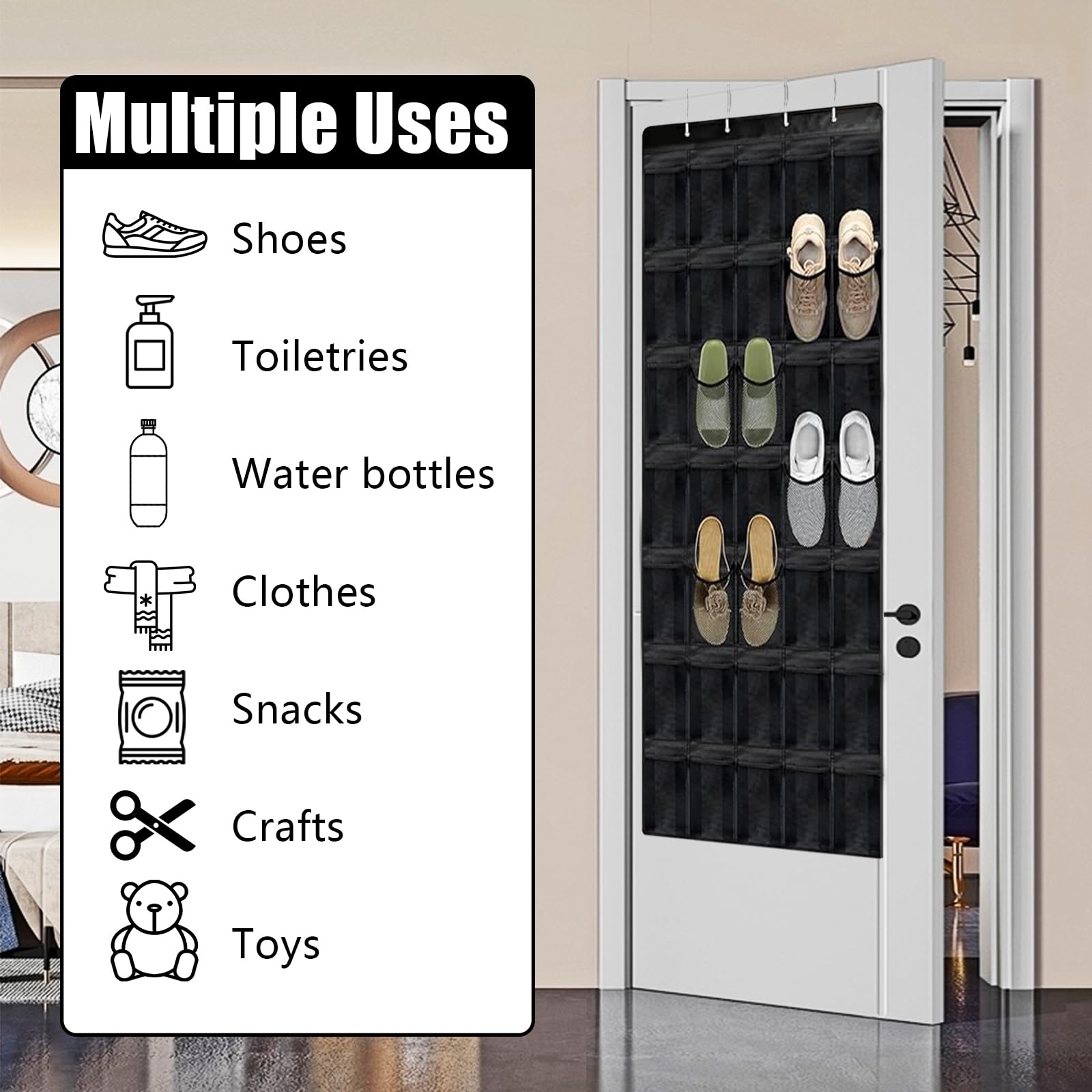 Organizador de zapatos de malla transpirable con 35 compartimentos para colgar sobre la puerta, organizador de zapatos grande para hombres y mujeres, organizador de zapatos colgante (negro)