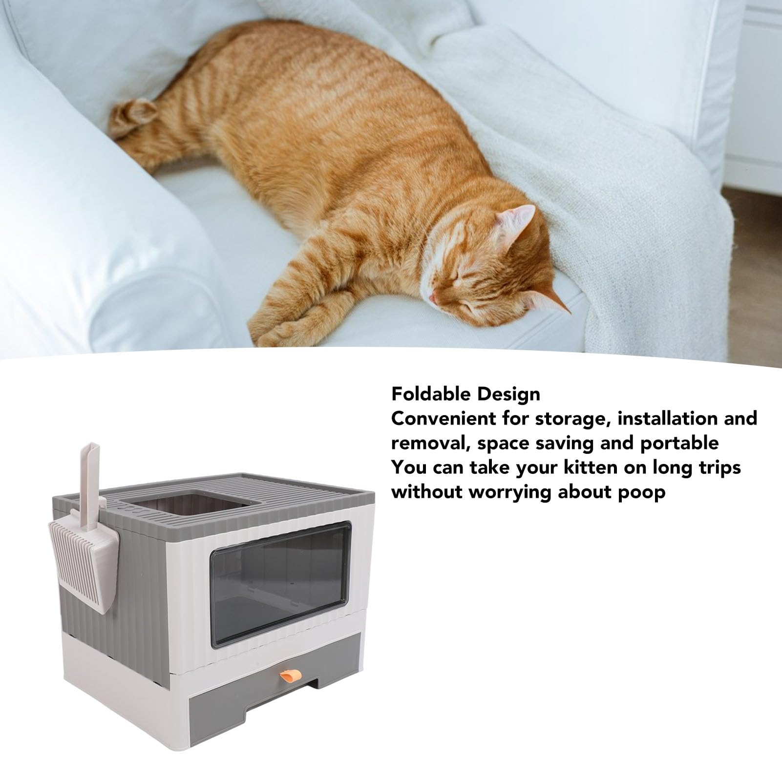 Arenero Cerrado para Gatos con Tapa, Aseo Plegable y Portátil Anti Salpicaduras para Gatos con Cajón Recogedor de Arena Entrada Frontal Puerta de Salida Superior Arenero Grande