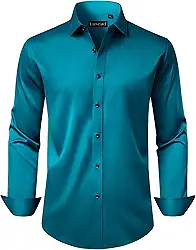 Camisa social masculina de manga comprida, elástica, sem rugas, para casamento, formal, negócios, com botões