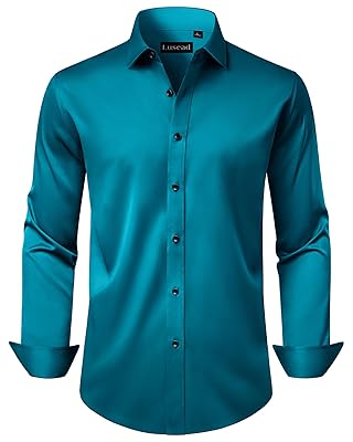 Men's Dress Shirts Long Sleeve Stretch Wrinkle Free Wedding Formal Business Button Down Shirt