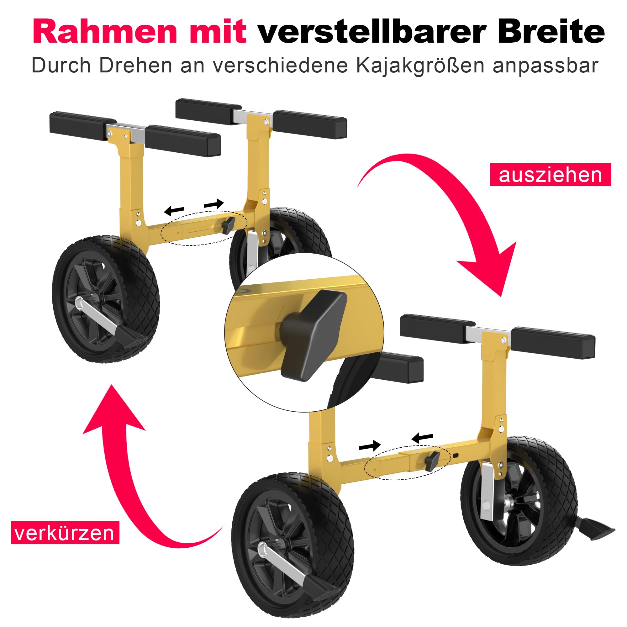Kajakwagen Kanu-Transportwagen Kajak-Zubehör Transportkarre mit Vollschaumrädern, aufrechter Querstrebe und robuster Schwerlastkonstruktion