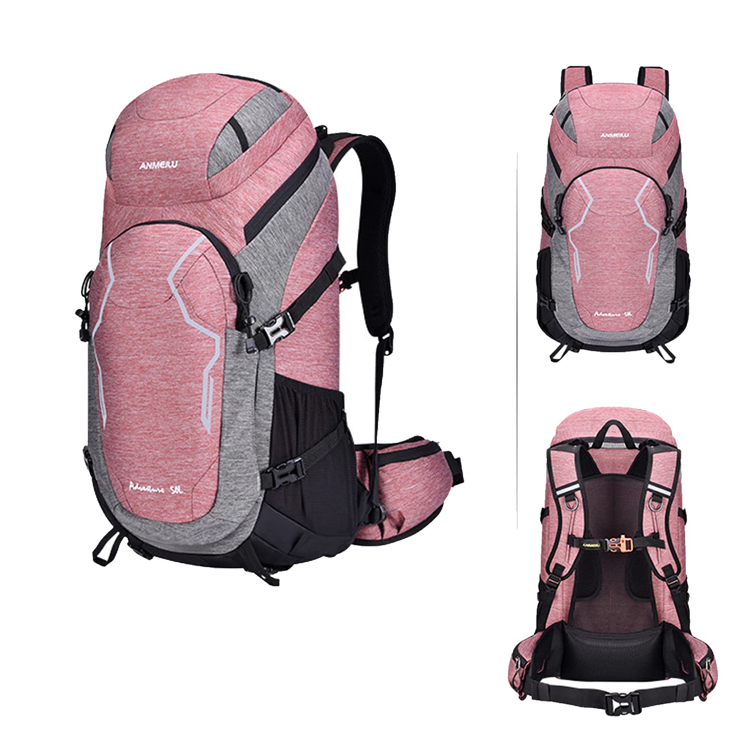 Zaino da trekking impermeabile da 50 litri, zaino da campeggio per alpinismo, zaino sportivo da esterno leggero per zaino in spalla, campeggio, ciclismo e viaggi con copertura impermeabile