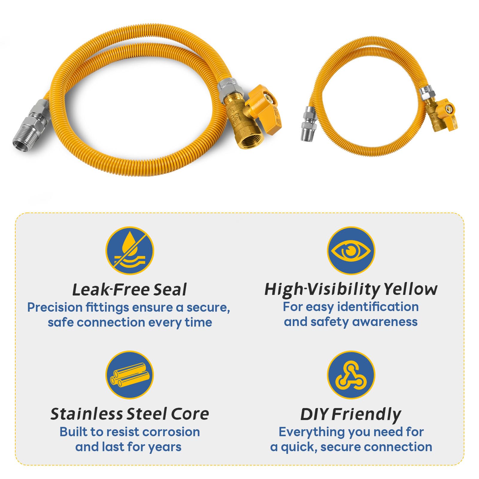 2 mangueras de gas GUOFIS de 36 pulgadas, MIP de 0.5 pulgadas x 0.5 pulgadas FIP con válvula recta, conector de línea de gas flexible para estufa de gas y calentador