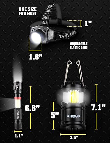 Miniatura 8 de ZeroDark Juego de 3 linternas, linterna frontal + lámpara de cabeza + linterna de campamento alimentada por pilas LED de alto lúmenes luces de