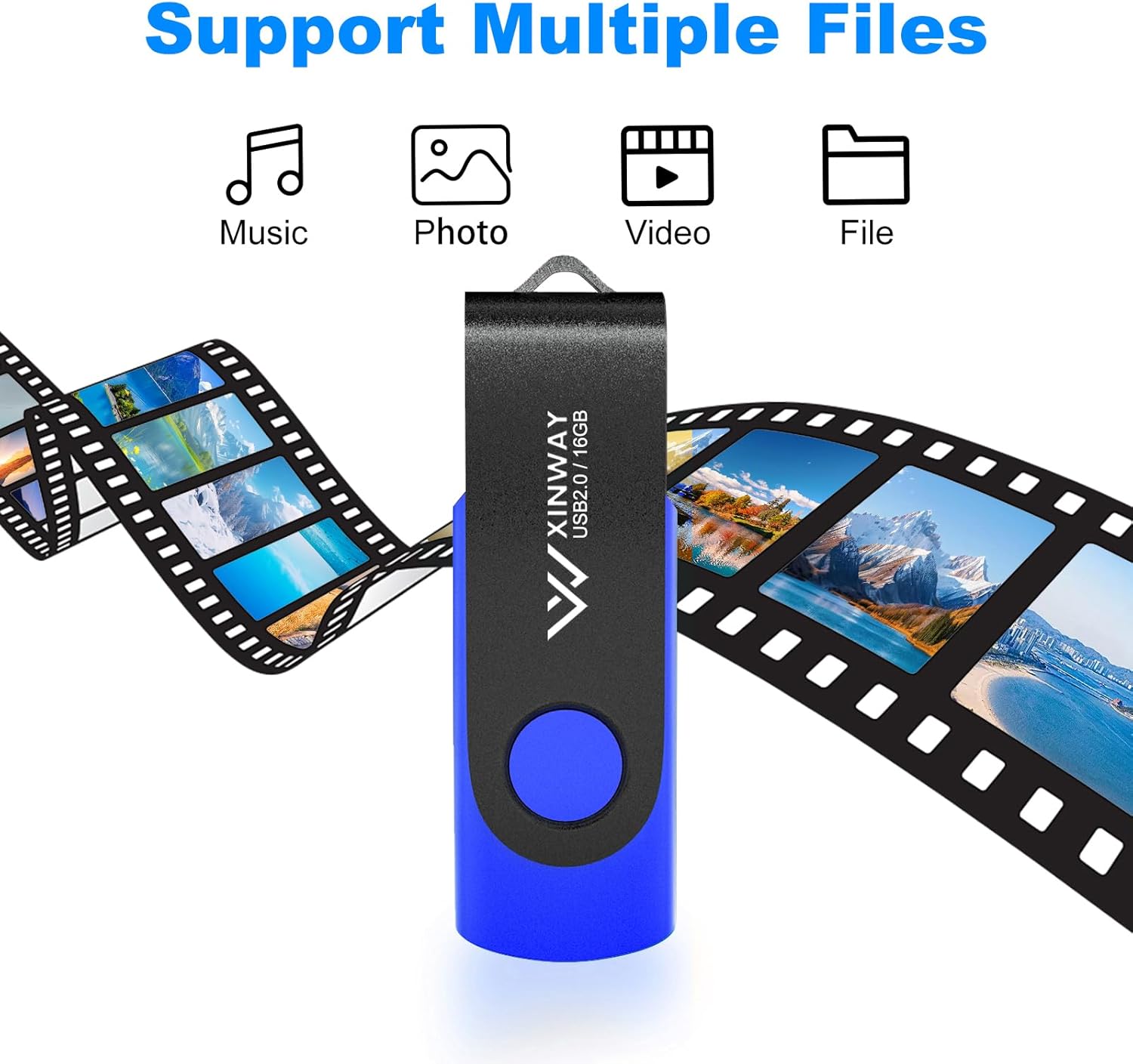 16GB USB 2.0 Flash Drives Thumb Drive Memory Stick, (5 Pack Five Colors: Black White Blue Green Orange)