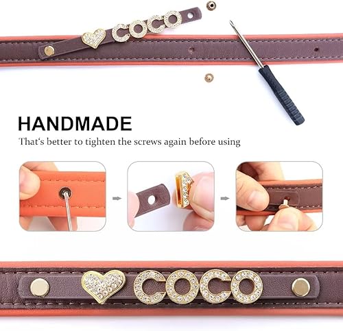 Miniatura 5 de Beirui Collares de perro personalizados con letras brillantes de imitación para nombre de mascotas, collar de perro de piel sintética acolchada