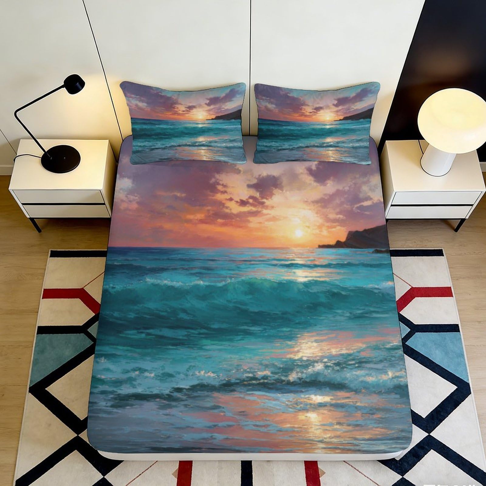 Pnayamiorkfel Style-8 3D Printed Sunset Ocean Fitted Sheet Microfiber Bedroom Decor Beach Wave Mattress Cover For Home Guestroom 90X200x25cm