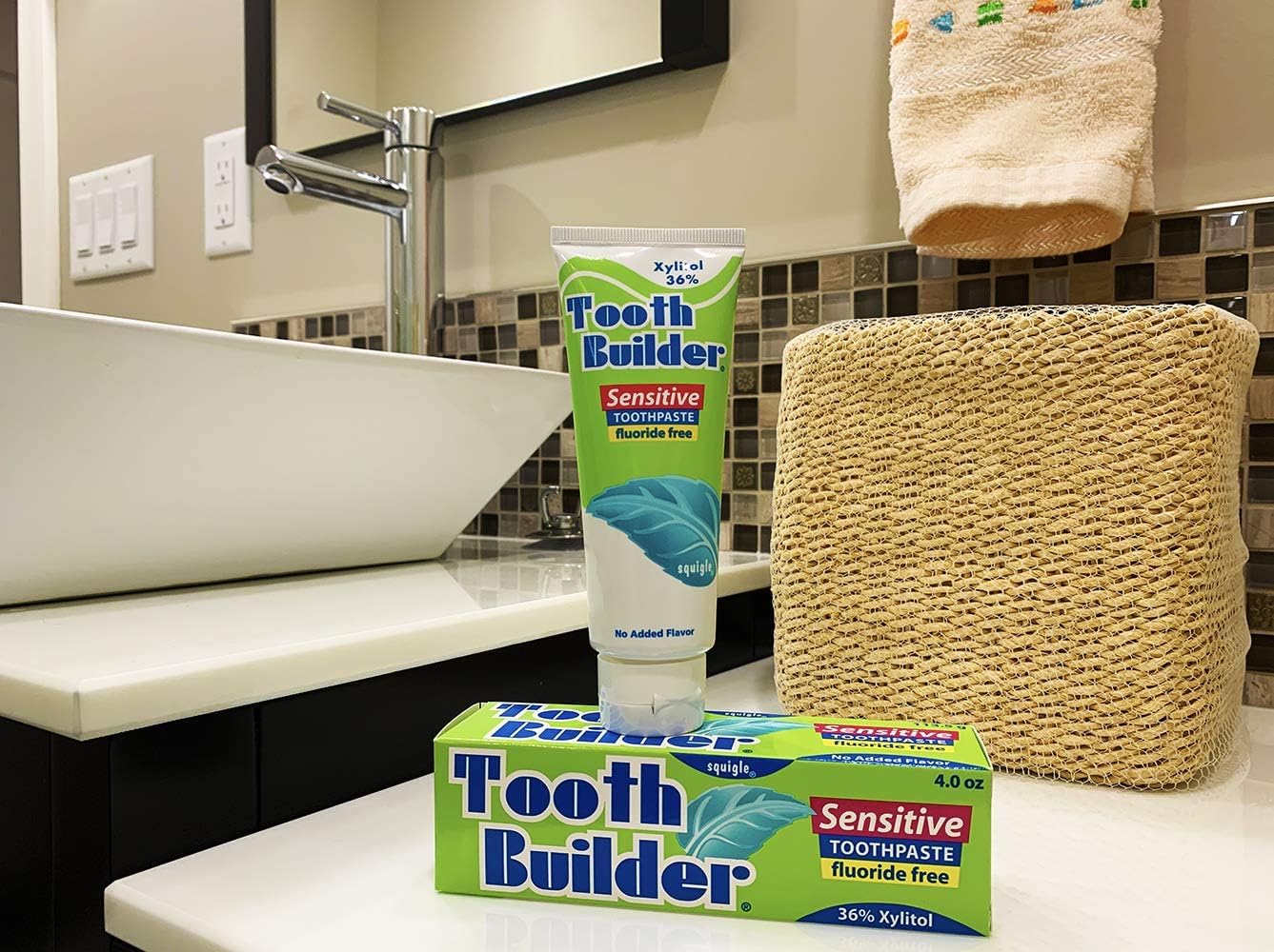 Squigle Tooth Builder Sensitive Toothpaste - 36% Natural Xylitol, SLS Free, Fluoride Free, Canker Sore Treatment. Prevents Bad Breath, Perioral Dermatitis, Chapped Lips. Soothes Dry Mouth - (6 Pack)